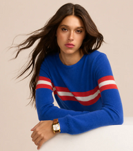 Load image into Gallery viewer, Cashmere & Wool French Racer Crewneck Sweater Stripe Front