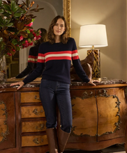 Load image into Gallery viewer, Cashmere & Wool French Racer Crewneck Sweater Stripe Front