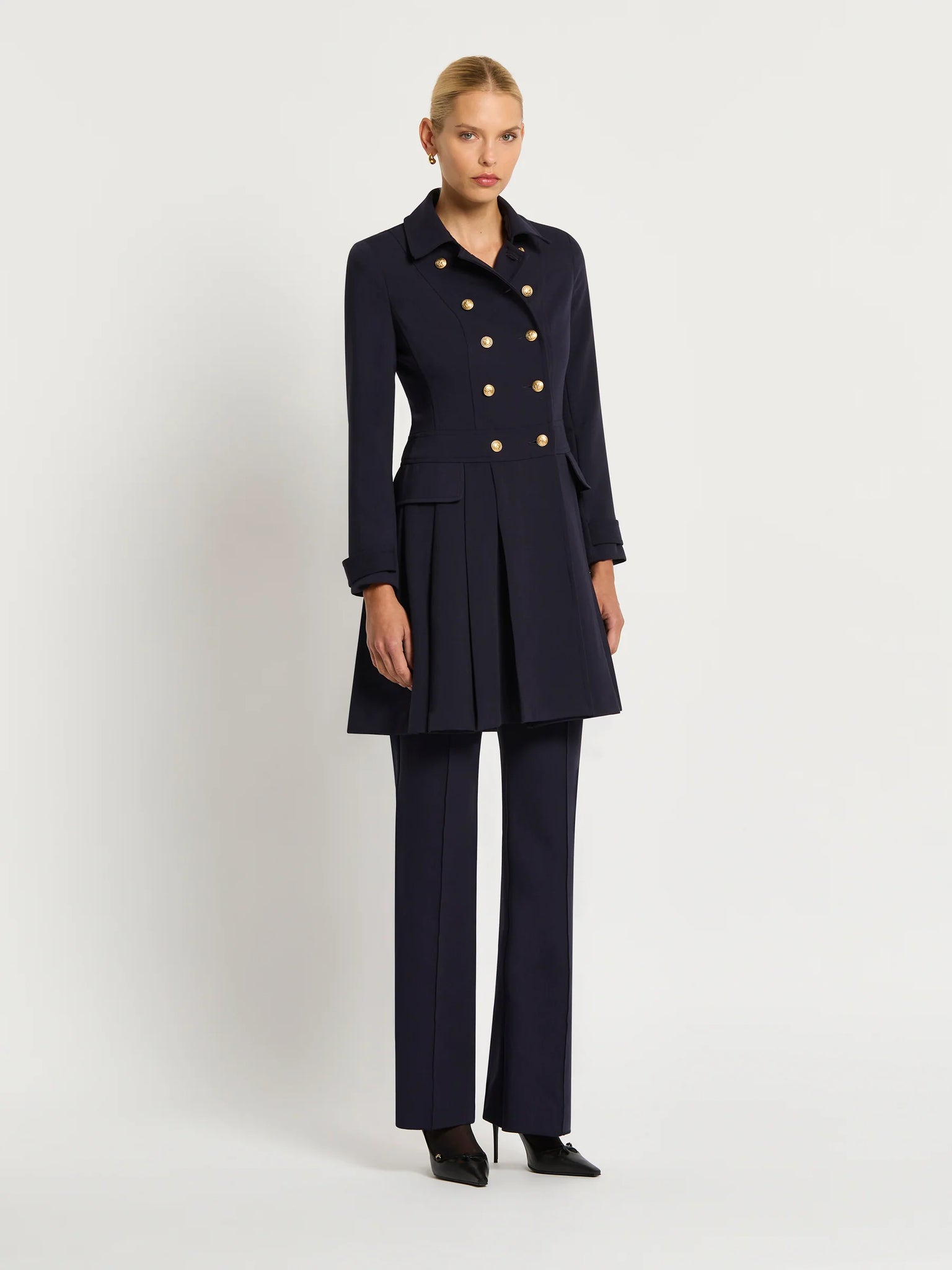 Morgan Pleated Coat Dress - Indigo Cassis Taupo Morgan Pleated Coat Dress - Indigo Cassis Taupo