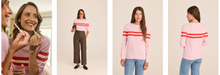 Load image into Gallery viewer, Cashmere &amp; Wool French Racer Crewneck Sweater Stripe Front
